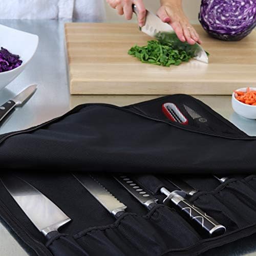 Торбата со нож за готвач Е Обложена И Држи 8 Ножеви ПЛУС Вашиот Нож За Месо, Челик За Ножеви, 4 Прибор и Торбичка Со Патент за Алати! Издржлив