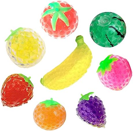 Gokame 5cm Squishy Balls Fidget играчка, овошна вода мушка исполнета стискање на стрес, играчки со сензорни фигури, случајна боја