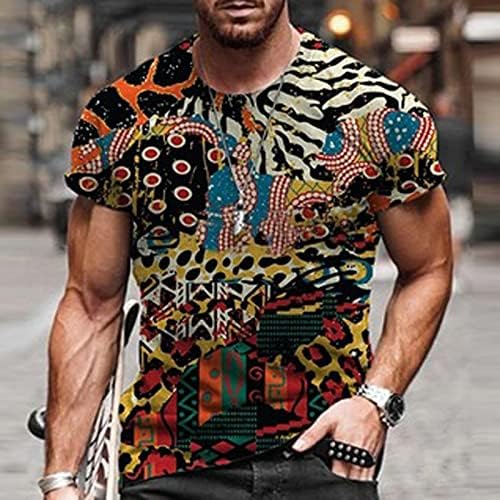 Менс графички маици гроздобер африкански племенски цветни обични врвови со кратки ракави за печатење на вратот, блуза со кошула S-5XL