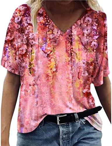 V вратот, женски летен есен краток ракав мек удобна облека памучна графичка бренд блуза маичка за дами 8м 8м
