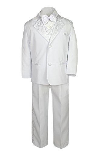 LEADERTUX 5 парчиња бебе дете тинејџерско момче бело официјално костуми Tuxedo Paisley Lapel S-20