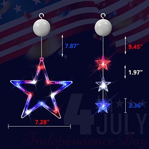 Декорации за ден на прозорецот на 4 јули, декорации на Денот на независноста, 3 пакувања во форма на starвезда во форма на starвездички