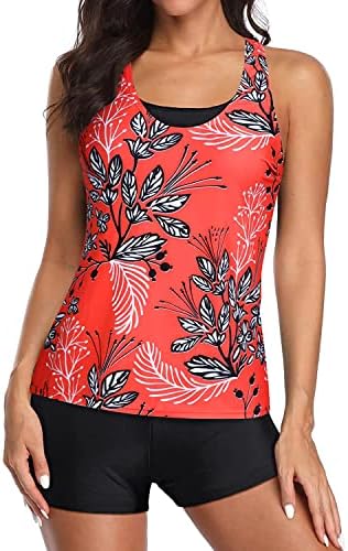 Holipick 3 Piects Tankini костими за капење за жени Контрола на стомакот за капење резервоарот за пливање врвот со градник момче