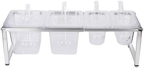 Чиста акрилна зачинска кутија за проширување на садот за складирање на зачини зачини со зачини со лажица и корозија на капакот и отпорна на 'рѓа