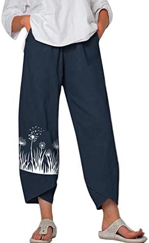 Миашуи плус големина тренингот облека ситни жени обични цвеќиња печати еластична појас половината џеб широки панталони за нозе жени