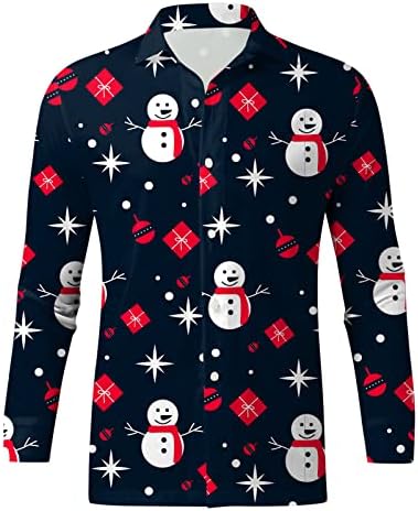 ZDDO Божиќно копче надолу кошули за мажи со долг ракав Смешно Божиќно дрво за снежно дрво печатење на лежерна кошула дизајнерска