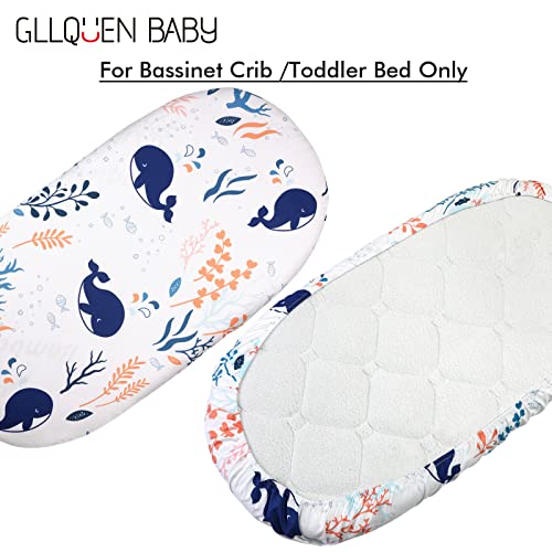 Сет на чаршафи за бебиња за бебиња Gllquen, здив пријатно вграден душек, еластична креветче за патување модерно цветно цртичко шема,