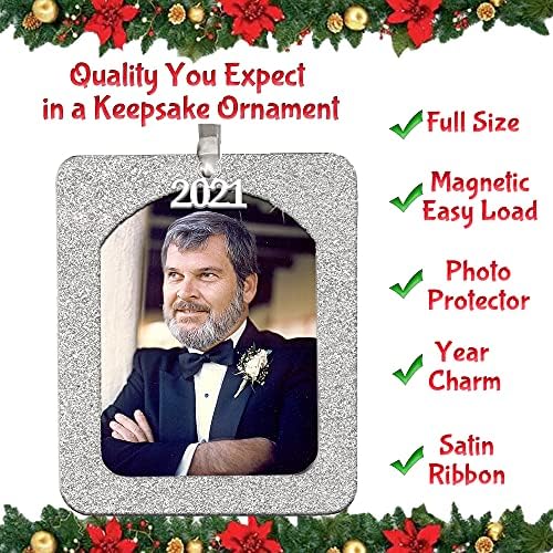2021 магнетски сјај Божиќна фото рамка украс со заштитник на фотографии што не е сјај, вертикална - сребрена, 3 -пакет