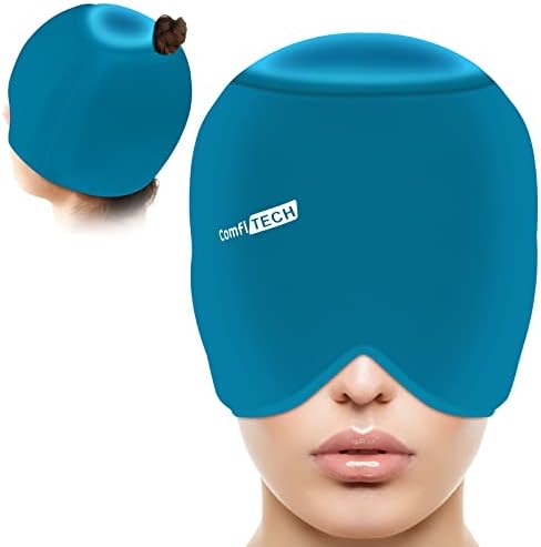Comfitech Migraine Ice Cap со врвна покриеност сина и вратот мраз пакет обвиткано црно