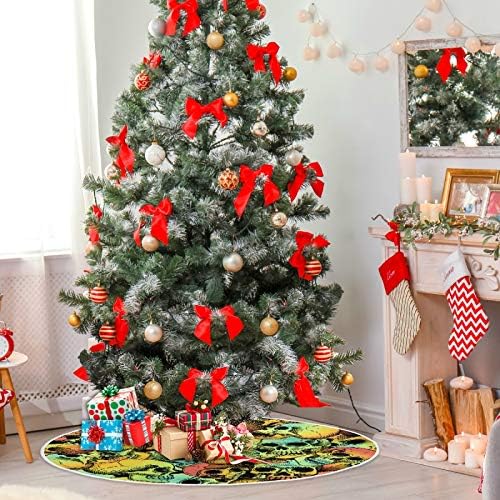 Декорација на здолниште на новогодишна елка, украс на мало мини дрво со здолниште 35,4 инчи со обоени черепи за домашни забави за одмор дома