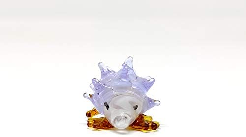 Sansukjai Dwarf Edgehog Tiny Figurines рачно разнесено стакло стакло уметност животни колекционерски подарок дома украс, виолетова боја, виолетова