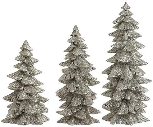 Сет од 3 сребрени блескави новогодишни елки- 6,25 инчи до 9,5 инчи високи