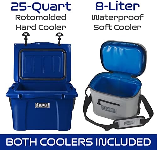 Cubix Outdoors Viva 25QT/8L RotoMolded Portable Hard Cooler Ice Chest + Мека ладилна торба изолирана кутија за ручек | Кампување, плажа,