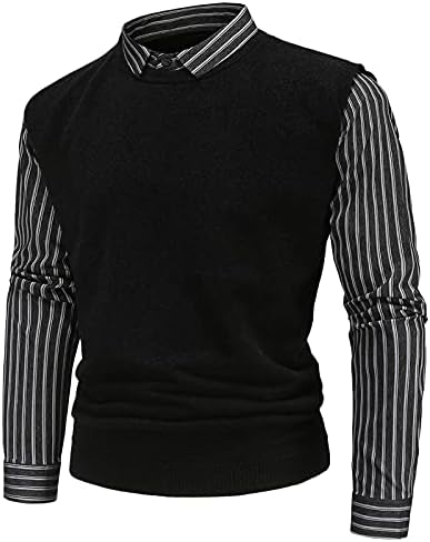 Британски лажен дво-парчен британски џемпер врвови за мажи Тенок шарен маица копче нагоре со лаптол, пулвер со долги ракави на блуза