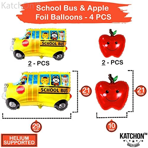 Katchon, Big Back to School Balloons Set - пакет од 5 | Назад на училишни украси за училница | Училишен балон, балон во училишен автобус и