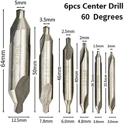 Планински мажи повеќенаменски битови за вежбање 6pcs HSS комбинирани центар за вежби од 60 степени на агол на аголот на аголот на 1,0мм 1,5мм