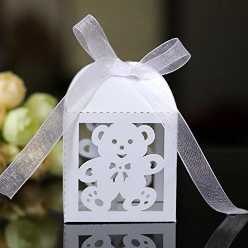 КУЈУКС 50 парчиња Кутии За Бонбони Од Мала Мечка Слатките Ги Фаворизираат Кутиите За Подароци Со Лента За Материјали За Свадбени Забави За Роденден