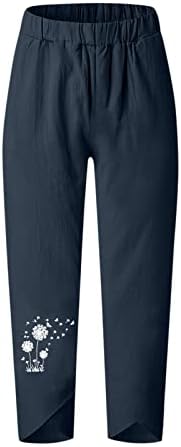 Panенски постелнини панталони Панталони за бранч, цветна графичка графика со висока половината, права нога есен летни панталони 2023