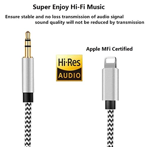 iPhone Aux Кабел за Автомобил, 2Pack 3.3 ft [Apple MFi Сертифициран] Молња до 3.5 mm Слушалки Приклучок Адаптер Машки Aux Стерео Аудио Најлон
