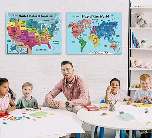 MWB USA & World Maps Постери за Wallид - Образовни постери за деца | Совршен за декор во училницата или дома | 18 x 24 ламинирани трајни