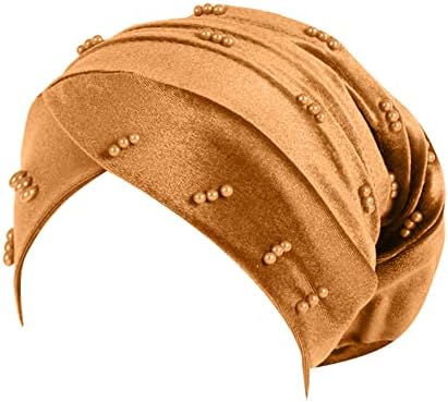 Затегнати турбан глава за обвивки за жени големи еластични цврсти удобни рамни капачиња од бисер, купка за монистра на монистра