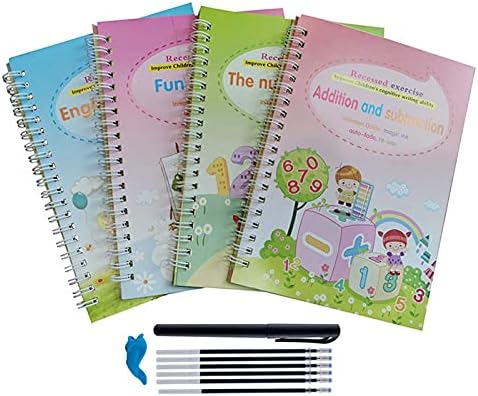 Книги 4 Книги + Пенка за магија на пенкало бесплатно бришење на налепници за пишување на деца за деца