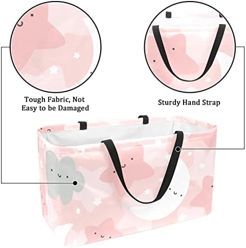 Кошница за еднократно шопинг, симпатична розова облачна месечина и starsвезди, преносни преклопни пикник намирници торбички за перење, торба за