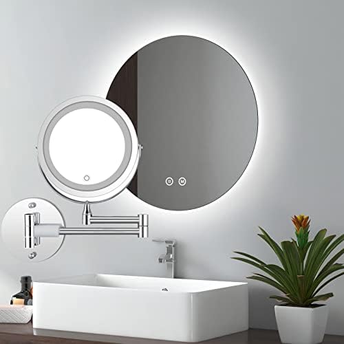 Огледало за шминка srvnt со светла, мерење на wallидот за бричење на wallидот 360 ° вртење на двојно еднострано огледало на допир на допир за затемнување