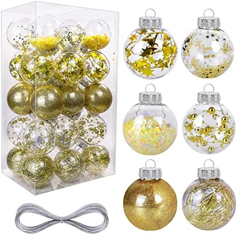 30 парчиња Божиќни украси за божици, 2,36 инчи злато распрскувани пластични божиќни топки чисти големи Божиќни висечки украси