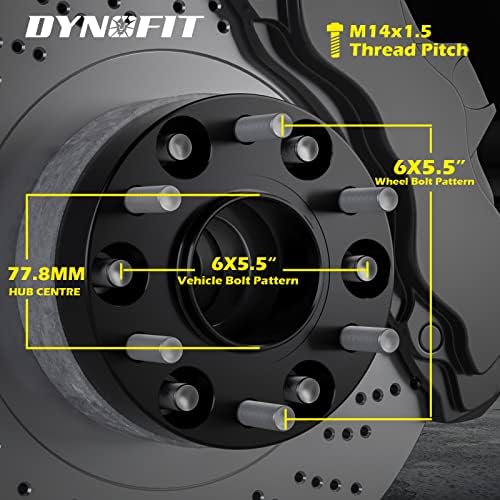 Dynofit 6x5.5inch растојанија на тркалата за 2019-2022 RAM 1500, 4PCS 6x139.7mm центар за центрични адаптери со 77,8 mm Hub Bore