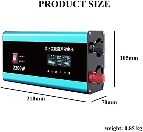 2200w Чист Синусен Бран Моќ Инвертер DC 12V/24V ДО 220V AC СО LCD Дисплеј и 2 AC Излези Автомобил Полнач Адпатер За Патување