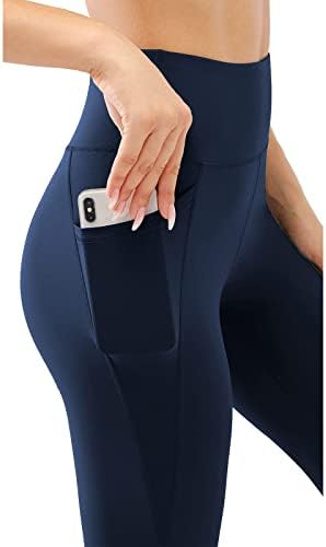 Panенски јого панталони со џебови против кросовер со високи половини од светкави хеланки bellвоно дно тренингот панталони кои трчаат обични