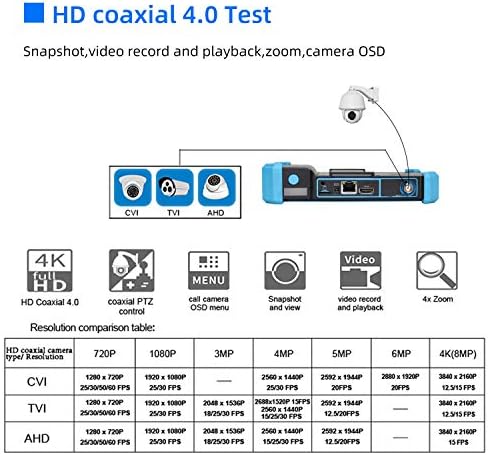 Тестер за тестирање на IP камера CCTV тестер, Koolertron 5 инчен IPS екран на допир H.265 4K CVBS CVI TVI AHD Аналогна камера RJ45 TDR тестер