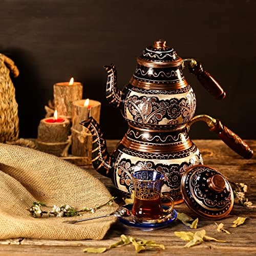 Сет за тенџере со чај од 2 со врежан дизајн - Турски чајник - садови за чај за шпорет на врвот - чајни котелки со турски пакет за подароци