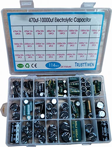 Нов 24Value 114PCS Електролитски кондензатор Асортиман за асортиман Комплет за кутии 470UF? 10000UF