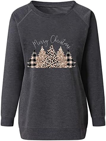 Tunuskat Womens Merry Christmas Sweatshirt Crewneck XMAS Treen Graphic Tees Обичен пулвер со долги ракави кошула слатки врвови
