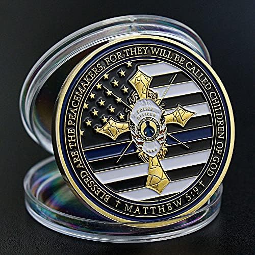 Тенка Сина Линија Полициски Сувенир Монета Полициски Службеник Молитва Миротворец МОНЕТА Американско Знаме Позлатен Комеморативен Предизвик Монета