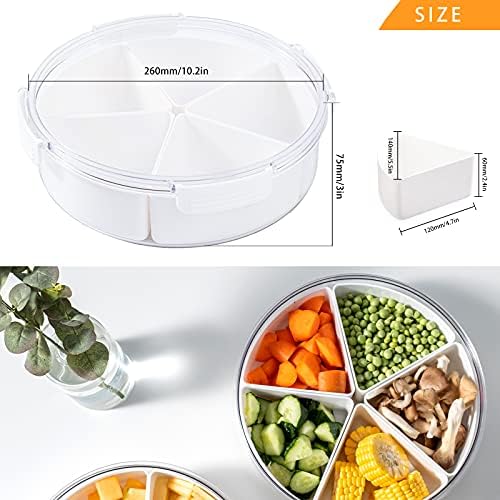 Јуроучи тркалезна пластика Поделена фиока за сервирање со капаци, фиока за закуска овошје, 5 оддели за складирање на храна за