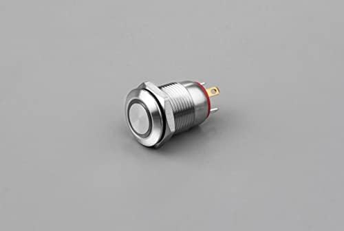 12мм анти -Vdandal Switch LED LED не'рѓосувачки челик копче водоотпорен моментален рамен круг 1, осветлен прстен осветлен