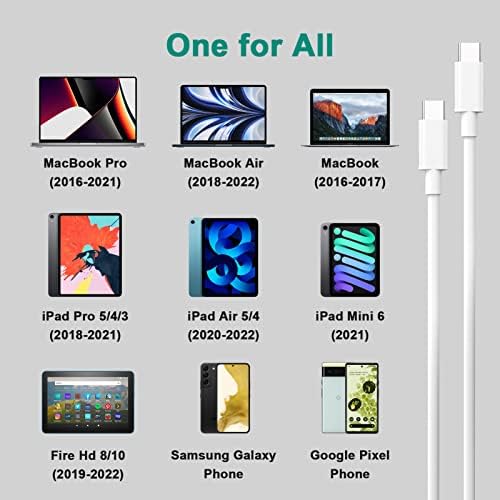 Ifeart 2 пакет USB C до USB C кабел за полнење за MacBook Pro, Air 16, 14, 15, 13 инчи
