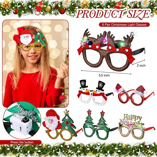 Конохан 6 парчиња Божиќна забава осветли LED очила за сонце предводени очила за блиц Божиќни украси осветлуваат очила сјајни очила рамка за Божиќна