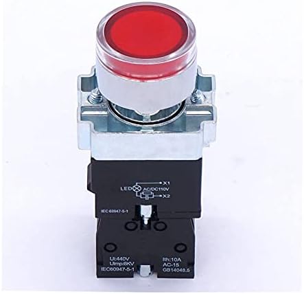 BHOLSA 22mm 1 NC Red LED Push Switch Switch 440V 10A Pushbutton прекинувачи со LED светлосен напон 110V