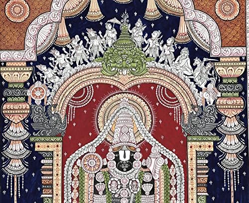 Егзотична Индија 23 x 39 Голем Божествениот Господ Венкатешвара заедно со слики на Киртимука Паташитра | Рачно изработено
