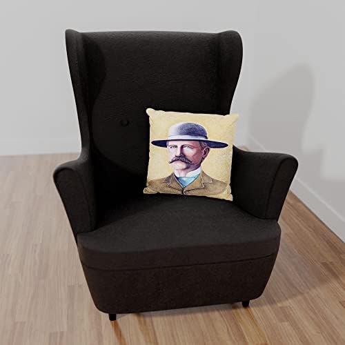 Wyatt Earp Faux Suede Sofa Flow Pillow од цртање и сликарство од уметникот Мајк Бенет 18 x 18.