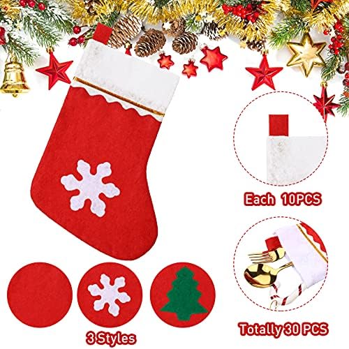 30 парчиња Божиќни чорапи Декорација црвена бела Божиќна чорапи Божиќни чорапи новогодишна елка што виси декорација за празник Божиќна