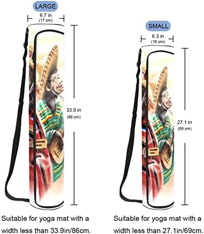 Мајмун во мексикански фустан свири гитара јога мат торби со јога со целосна зип торба за жени мажи, вежбање јога мат носач со