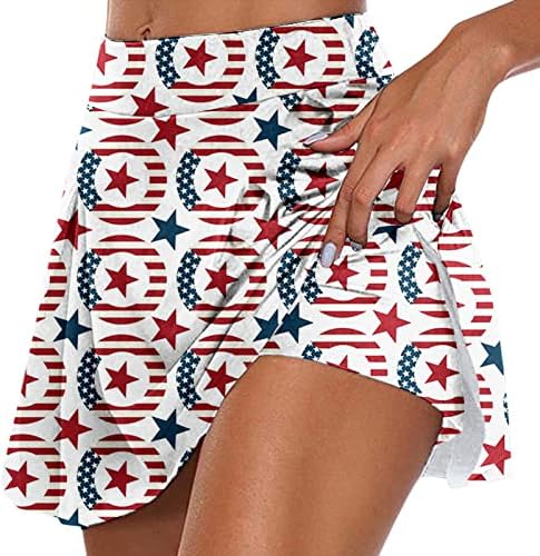 4 -ти јули Американско знаме Скартс здолништа со шорцеви за жени со високи половини плетени проточни голф -голф 2 во 1 мини здолниште