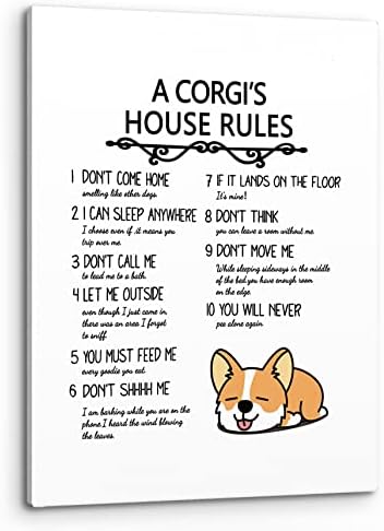 Phamte A Corgi House правила за wallидна уметност, смешно кучиња Корги, цитат, печатено платно, сликарство уметнички дела, домашна спална соба