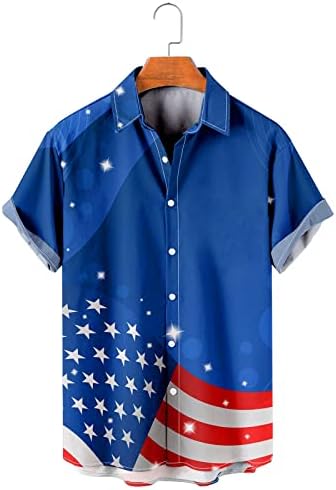 Беуу 4-ти јули Хавајски кошули за мажи лето патриотско американско знаме на плажа врвови на копчето надолу по редовно вклопување