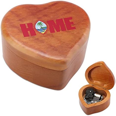 Guam Flag Home Heart Heart Music Box Дрвени музички кутии Најдобар подарок за Божиќниот роденден на годишнината